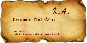 Kremmer Abdiás névjegykártya